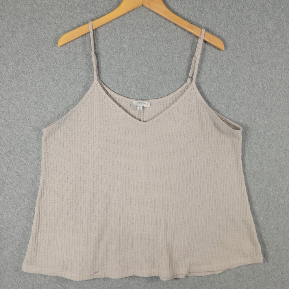 Umgee Cami Tank Women 1XL Beige Waffle Knit Neutral Boho Basic Earthy Minimalist